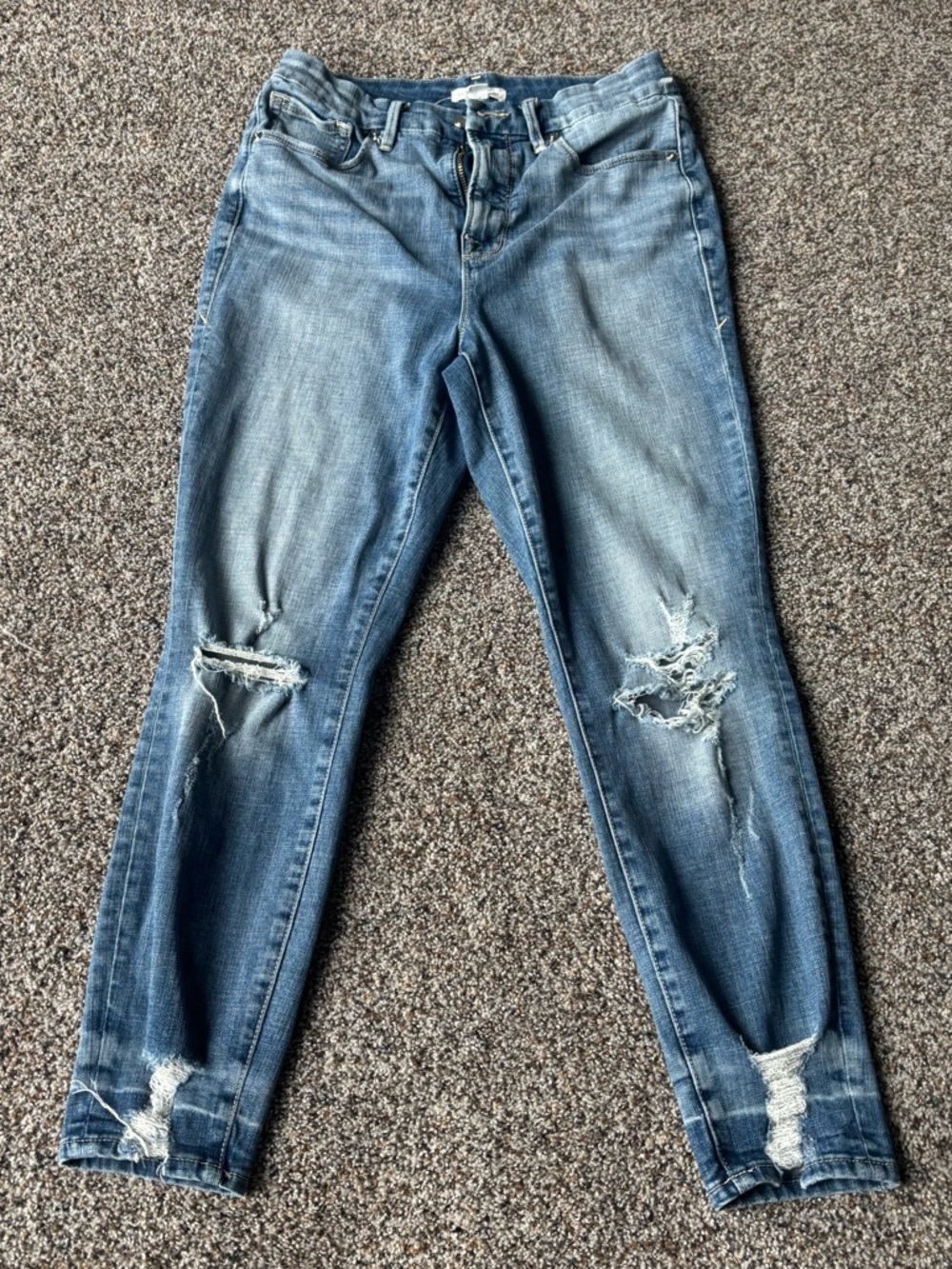 Good American Good Waist Chew Hem Ankle Skinny Jeans 8/29 BLUE634 Distressed